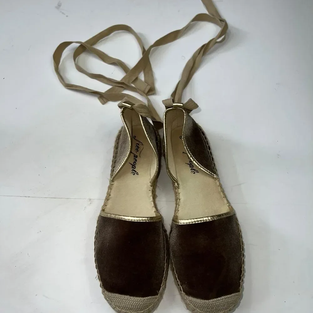 Free People Brown Suede Espadrille Lace-Up Flats